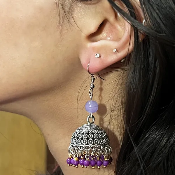 Multicolor_Oxidized_Traditional_Jhumka_Earrings_With_Beads_|_Lightweight_Ethnic_Jhumki_For_Girls_N_Women