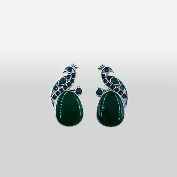Green_Oxidised_Silver_Peacock_Stud_Earrings_|_Brass_Mayura_Drop_Earrings_|_Mona_Lisa_Bird_Earrings_In_Many_Colors_For_Women_&_Girls