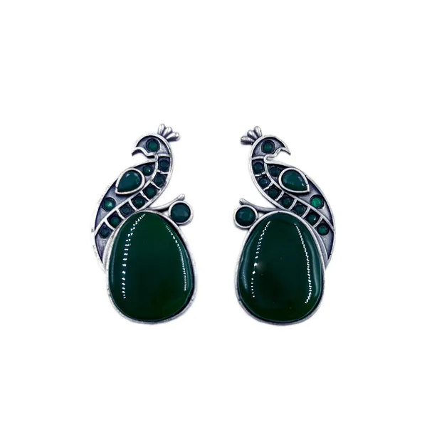 Green_Oxidised_Silver_Peacock_Stud_Earrings_|_Brass_Mayura_Drop_Earrings_|_Mona_Lisa_Bird_Earrings_In_Many_Colors_For_Women_&_Girls
