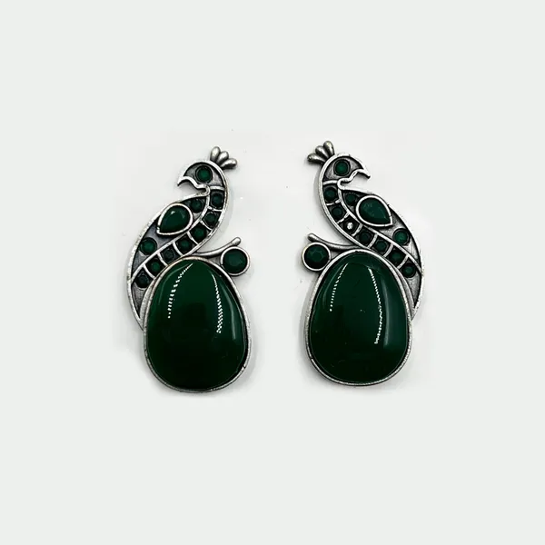 Green_Oxidised_Silver_Peacock_Stud_Earrings_|_Brass_Mayura_Drop_Earrings_|_Mona_Lisa_Bird_Earrings_In_Many_Colors_For_Women_&_Girls
