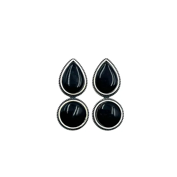 Black_Dual_Mona_Lisa_Drop_&_Round_Stud_Earrings_|_Oxidised_Brass_Silver_Replica,_Look_Medium-Size_Earrings_Many_Colors_For_Women_&_Girls