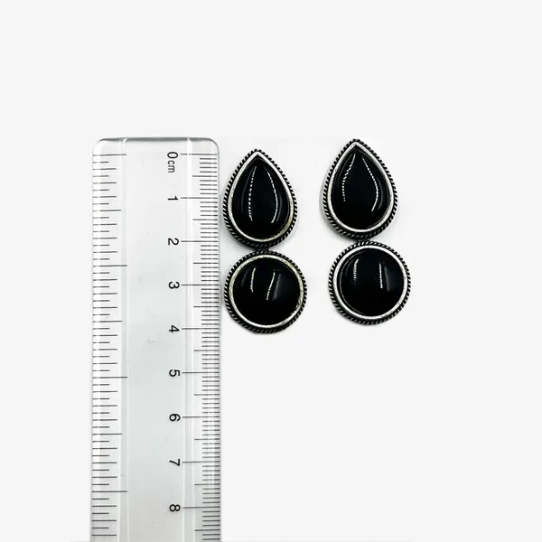 Black_Dual_Mona_Lisa_Drop_&_Round_Stud_Earrings_|_Oxidised_Brass_Silver_Replica,_Look_Medium-Size_Earrings_Many_Colors_For_Women_&_Girls