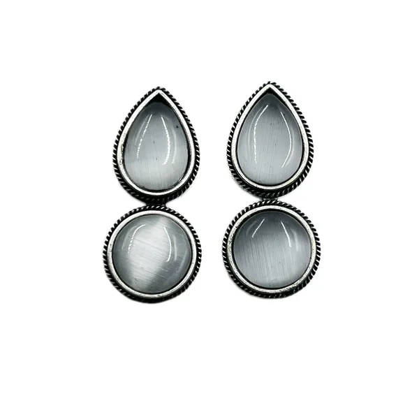 Grey_Dual_Mona_Lisa_Drop_&_Round_Stud_Earrings_|_Oxidised_Brass_Silver_Replica,_Look_Medium-Size_Earrings_Many_Colors_For_Women_&_Girls