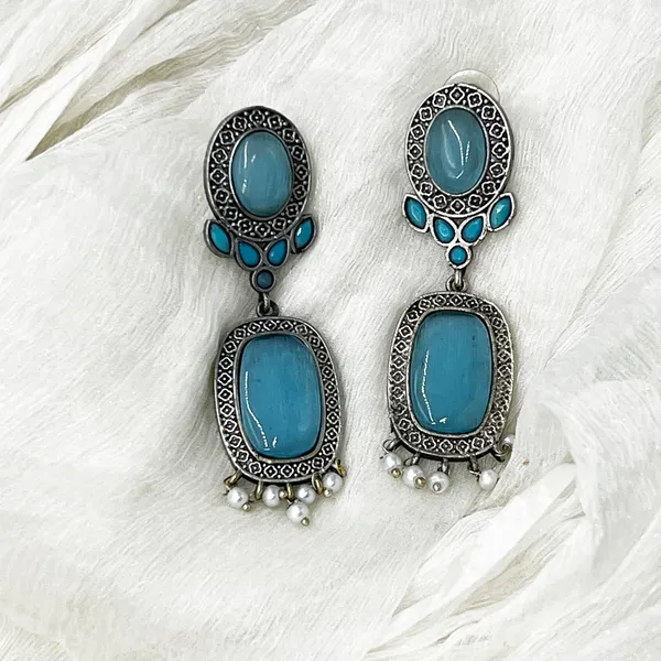 Blue_Oxidised_Silver_Earrings_For_Women_&_Girls_|_Monalisa_Stone_With_Pearl_Drops_|_Traditional_Ethnic_Dangler_Earrings