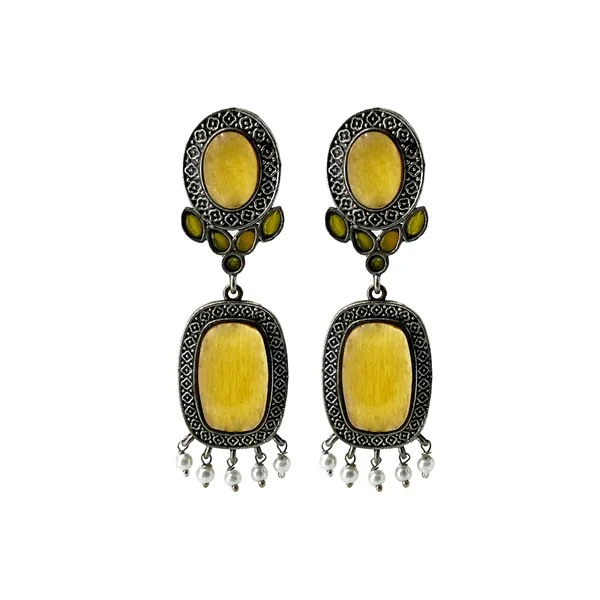 Yellow_Oxidised_Silver_Earrings_For_Women_&_Girls_|_Monalisa_Stone_With_Pearl_Drops_|_Traditional_Ethnic_Dangler_Earrings