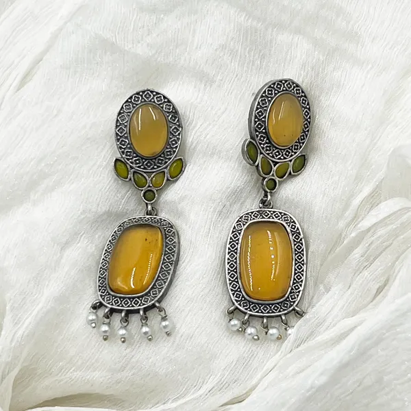 Yellow_Oxidised_Silver_Earrings_For_Women_&_Girls_|_Monalisa_Stone_With_Pearl_Drops_|_Traditional_Ethnic_Dangler_Earrings