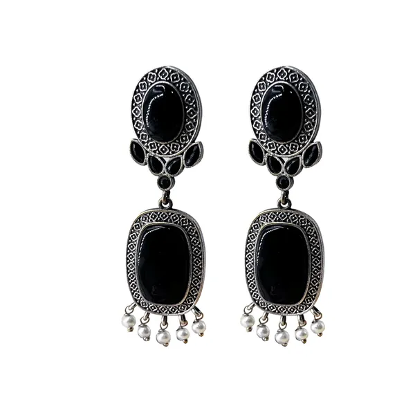 Black_Oxidised_Silver_Earrings_For_Women_&_Girls_|_Monalisa_Stone_With_Pearl_Drops_|_Traditional_Ethnic_Dangler_Earrings
