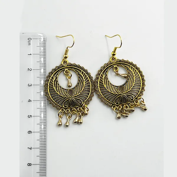 Silver_Antique_Gold_Round_Tribal_Earrings_With_Hanging_Droplets_|_Lightweight_Ethnic_Dangler_For_Women