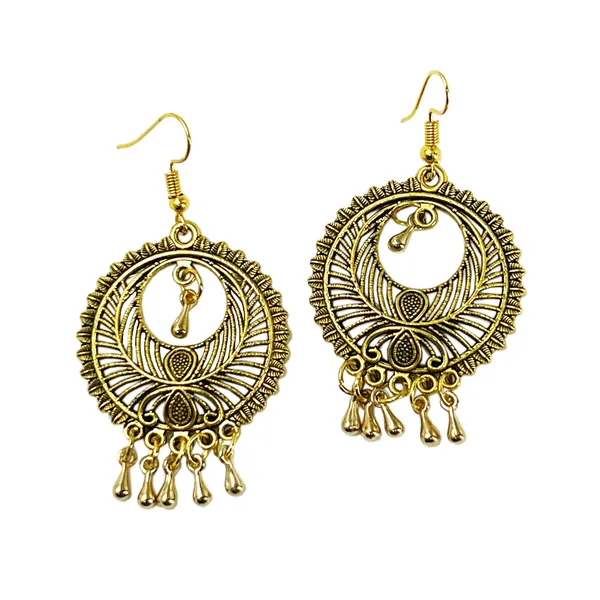 Silver_Antique_Gold_Round_Tribal_Earrings_With_Hanging_Droplets_|_Lightweight_Ethnic_Dangler_For_Women