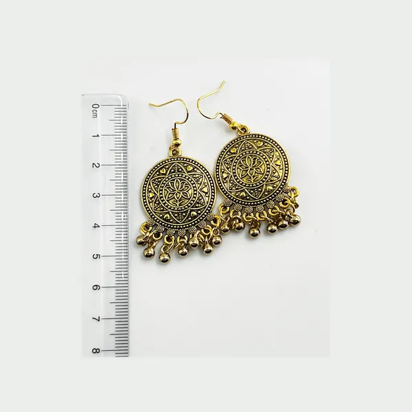 Silver_Antique_Gold_Round_Mandala_Earrings_With_Ghungroo_Drops_|_Traditional_Ethnic_Dangler_For_Women