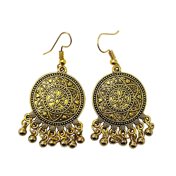 Silver_Antique_Gold_Round_Mandala_Earrings_With_Ghungroo_Drops_|_Traditional_Ethnic_Dangler_For_Women