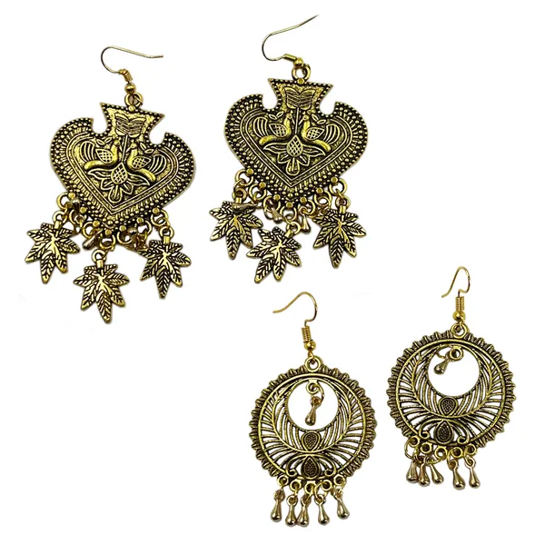 Silver_Combo_Of_2_Oxidised_Golden_Earrings_Heart_Leaf_Drop_&_Circular_Crescent_Design_|_Ethnic_Dangler_Earrings_For_Women_&_Girls