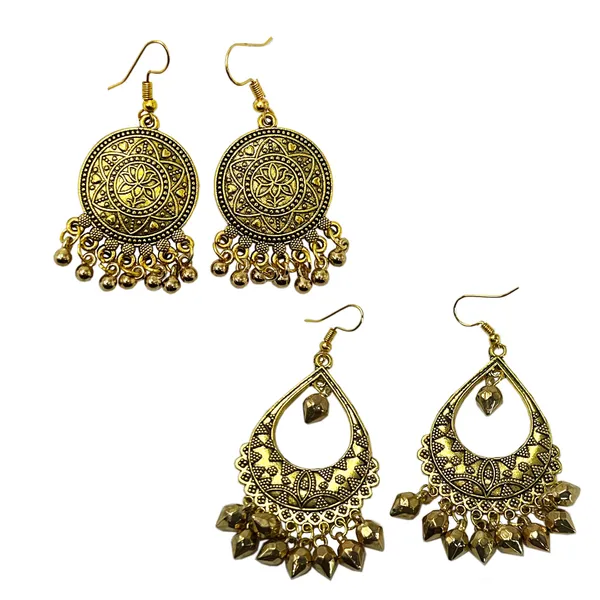 Silver_Combo_Of_2_Antique_Gold_Earrings_Mandala_Stud_&_Teardrop_Jhumki_|_Oxidised_Ethnic_Earring_Set_For_Women_&_Girls