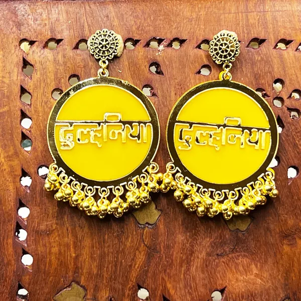 Yellow_Dulhaniya_Bridal_Wedding_Earrings_For_Women/Girls_|_Ethnic_Hindi_Script_Design_Multi_Colour_Acrylic_With_Beads