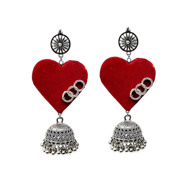 Red_Handmade_Red_Heart_Oxidized_Earrings_For_Women_|_Fabic_Jewellery_For_Women