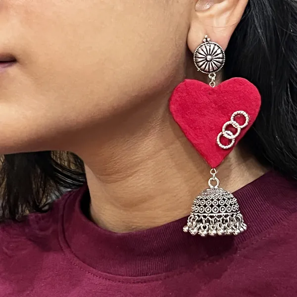 Red_Handmade_Red_Heart_Oxidized_Earrings_For_Women_|_Fabic_Jewellery_For_Women