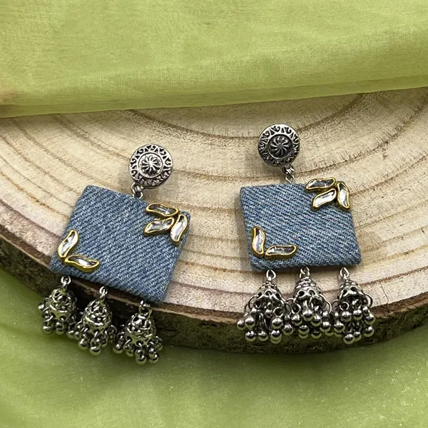 Blue_Handmade_Denim_Square_Oxidized_Earrings_For_Women_|Square_Fabric_Earring_For_Women