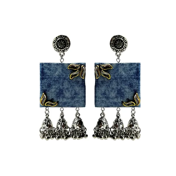 Blue_Handmade_Denim_Square_Oxidized_Earrings_For_Women_|Square_Fabric_Earring_For_Women