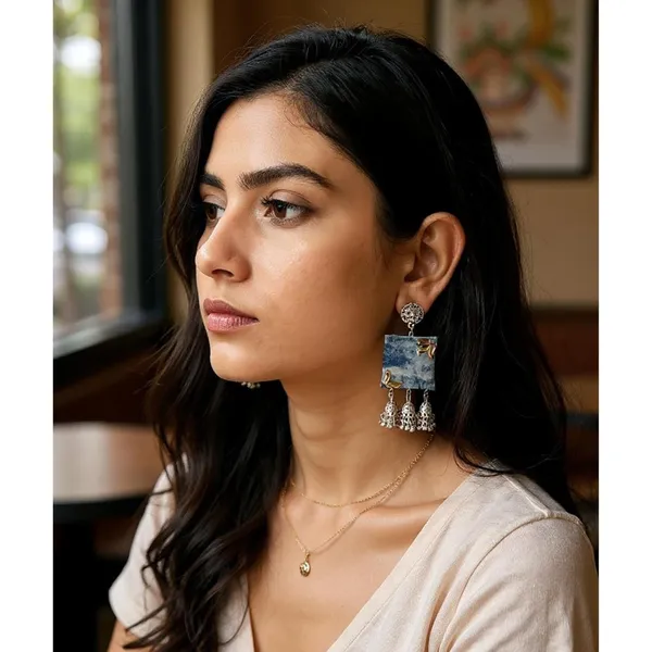 Blue_Handmade_Denim_Square_Oxidized_Earrings_For_Women_|Square_Fabric_Earring_For_Women