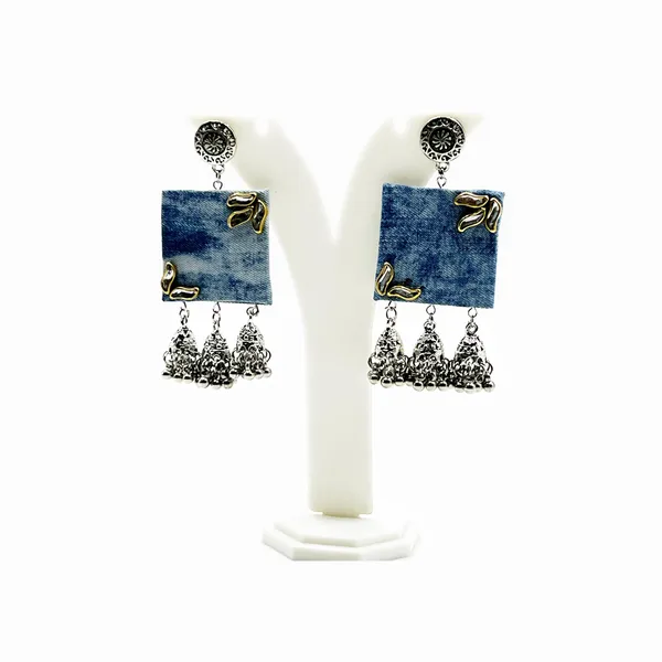 Blue_Handmade_Denim_Square_Oxidized_Earrings_For_Women_|Square_Fabric_Earring_For_Women