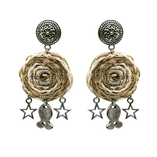 Cream_Handmade_Jute_Circle_Oxidized_Earrings_For_Women_|_Stylish_Fabric_Earring_For_Women