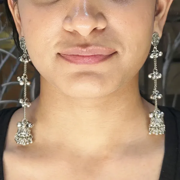Silver_Oxidised_Silver_Long_Chain_Jhumka_Earrings_For_Women_And_Girls,_Afghani_Boho_Tassel_Dangler