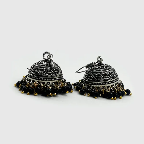 Black_Beauty_Oxidised_Black_Beaded_Jhumka_Earrings_|_Traditional_Dome_Earrings_For_Girls_&_Women_|_Elegant_Ethnic_Jewellery