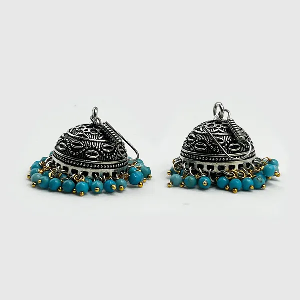 Cyan_Charm_Oxidised_Cyan_Blue_Jhumka_Earrings_|_Boho_Dome_Earrings_For_Women_|_Handmade_Ethnic_Jewellery_With_Turquoise_Beads