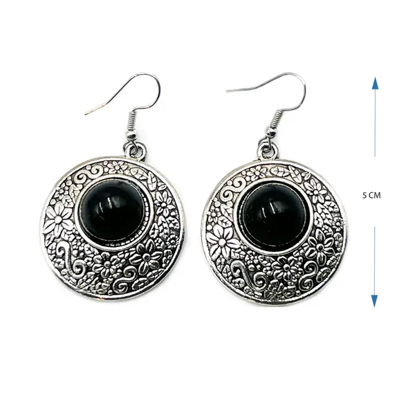 Black_Oxidised_Monalisa_Stone_Earrings_Round_Stone_With_Floral_Carving_Lightweight_Boho_Jewellery_For_Women
