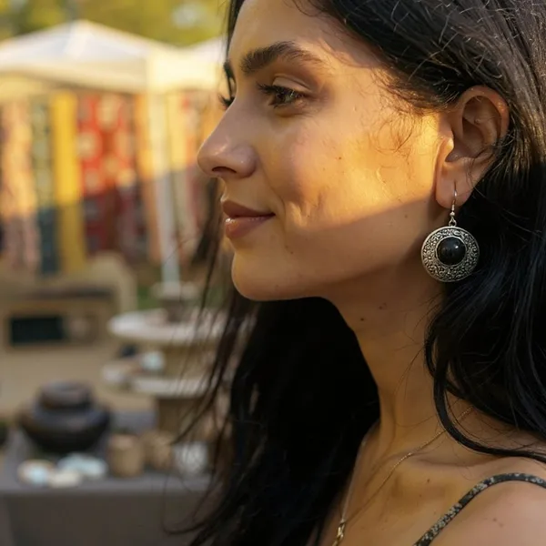 Black_Oxidised_Monalisa_Stone_Earrings_Round_Stone_With_Floral_Carving_Lightweight_Boho_Jewellery_For_Women