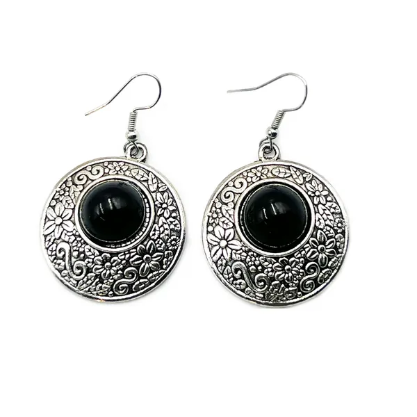 Black_Oxidised_Monalisa_Stone_Earrings_Round_Stone_With_Floral_Carving_Lightweight_Boho_Jewellery_For_Women