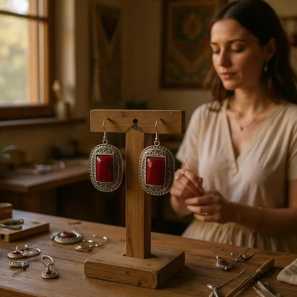 Red_Oxidised_Monalisa_Stone_Earrings_Rectangular_Stone_With_Antique_Frame_Lightweight_Ethnic_Jewellery_For_Women