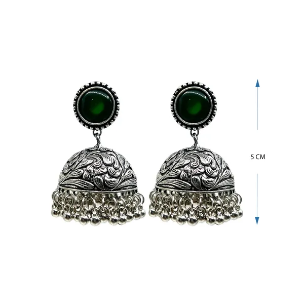 Green_Oxidised_Silver-Color_Dome_Jhumka_Earrings_With_Carved_Floral_Design_And_Bead_Danglers_For_Women_&_Girls