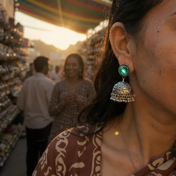 Light_Green_Oxidised_Silver-Color_Dome_Jhumka_Earrings_With_Carved_Floral_Design_And_Bead_Danglers_For_Women_&_Girls