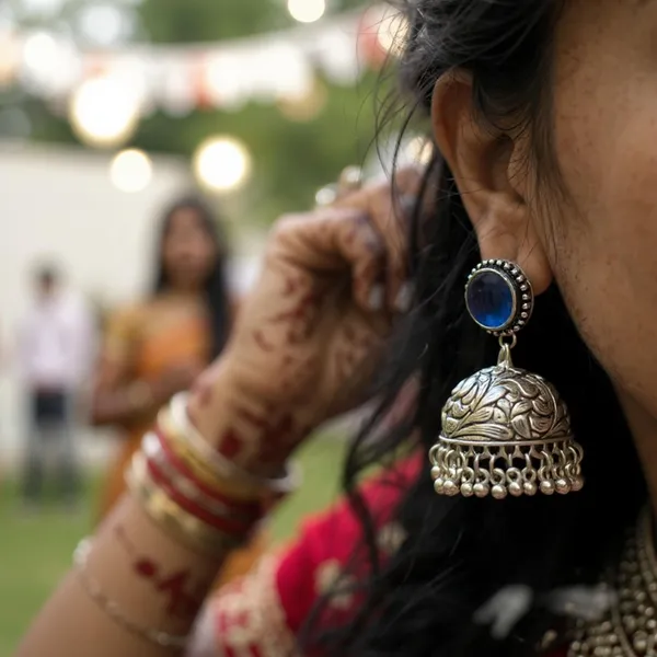 Royal_Blue_Oxidised_Silver-Color_Dome_Jhumka_Earrings_With_Carved_Floral_Design_And_Bead_Danglers_For_Women_&_Girls