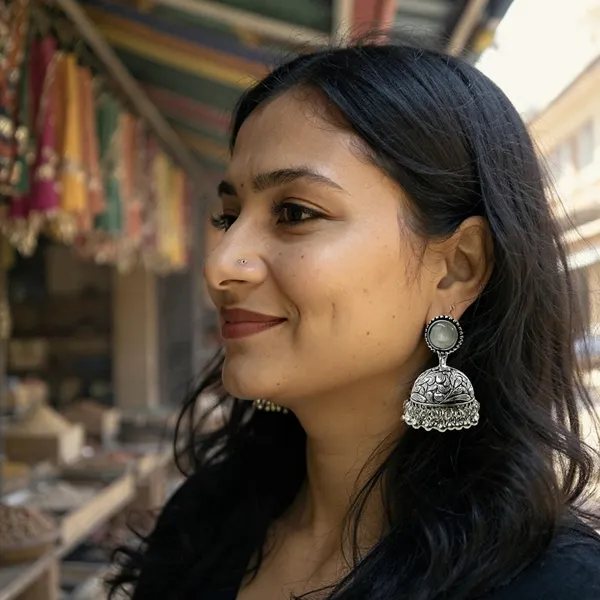 White_Oxidised_Silver-Color_Dome_Jhumka_Earrings_With_Carved_Floral_Design_And_Bead_Danglers_For_Women_&_Girls