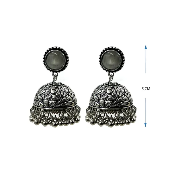 White_Oxidised_Silver-Color_Dome_Jhumka_Earrings_With_Carved_Floral_Design_And_Bead_Danglers_For_Women_&_Girls