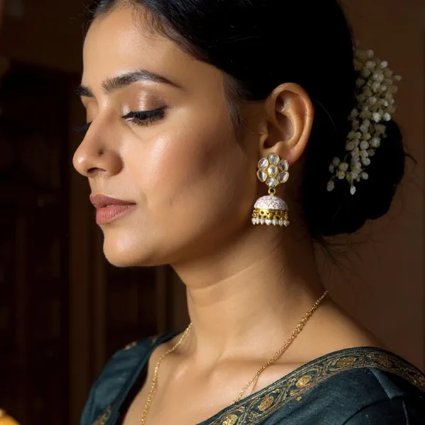 White_White_Meenakari_Jhumka_Earrings_With_Pearl_Drops_|_Handcrafted_Enamel_Work_|_Wedding_&_Festive_Jewellery