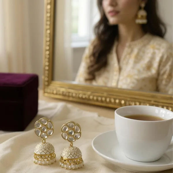 White_White_Meenakari_Jhumka_Earrings_With_Pearl_Drops_|_Handcrafted_Enamel_Work_|_Wedding_&_Festive_Jewellery