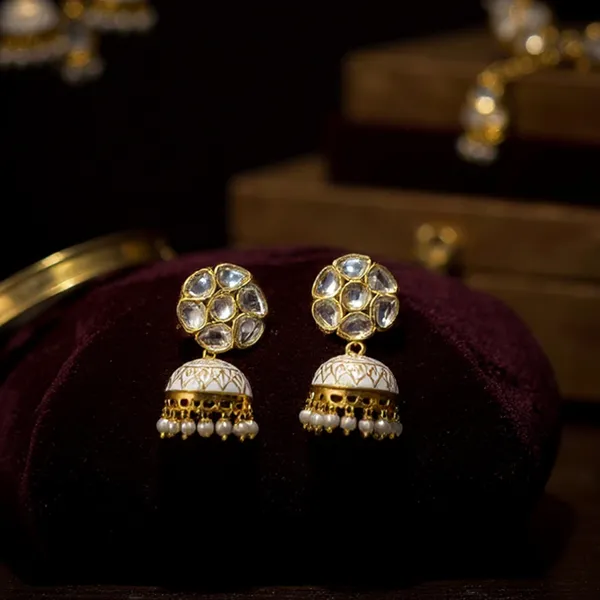 White_White_Meenakari_Jhumka_Earrings_With_Pearl_Drops_|_Handcrafted_Enamel_Work_|_Wedding_&_Festive_Jewellery