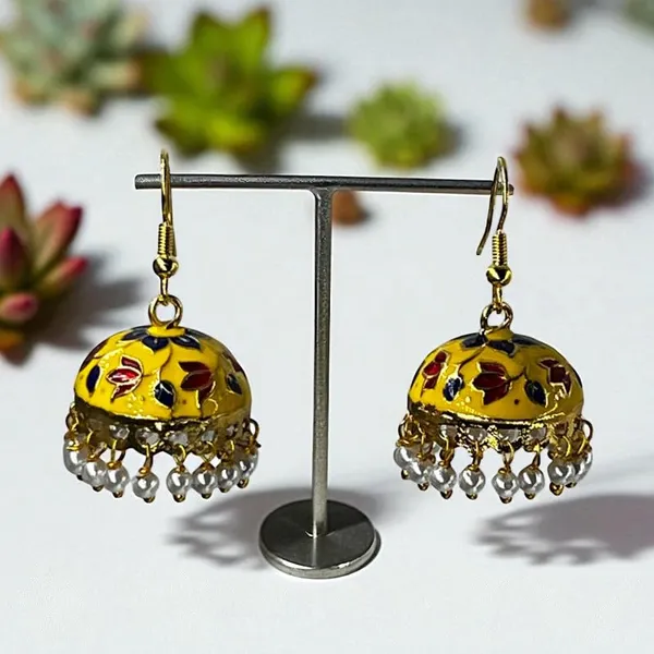 Yellow-Red_Red_Floral_Meenakari_Jhumka_Earrings_With_Pearls_|_Handcrafted_Enamel_Jewellery_|_Traditional_Indian_Festive_Earrings