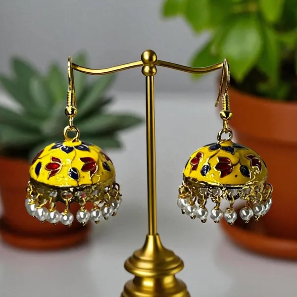 Yellow-Red_Red_Floral_Meenakari_Jhumka_Earrings_With_Pearls_|_Handcrafted_Enamel_Jewellery_|_Traditional_Indian_Festive_Earrings