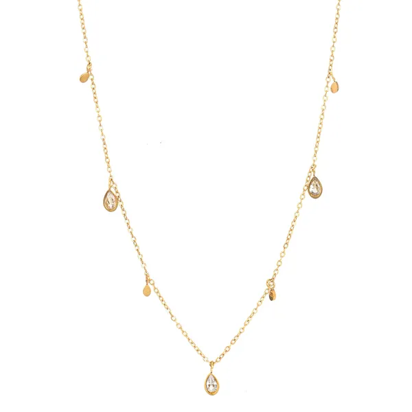 Golden_Women_18K_Gold_Polished_Teardrop_Charm_Necklace_Anti-Tarnish_Ss_Dainty_Chain