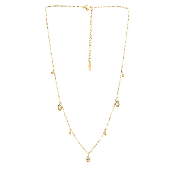 Golden_Women_18K_Gold_Polished_Teardrop_Charm_Necklace_Anti-Tarnish_Ss_Dainty_Chain