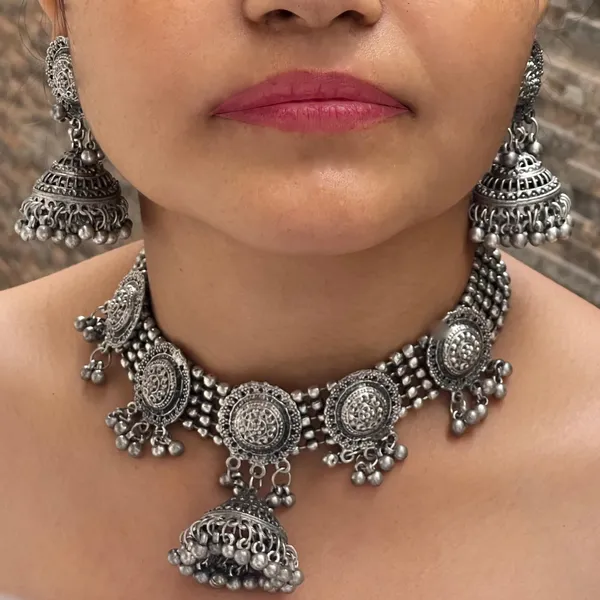Oxidized_Antique_Afghan_Oxidized_Polished_Ethnic_Necklace_And_Earrings_Jewellery_Set_With_Ghungroo_Bells_For_Women_And_Girls