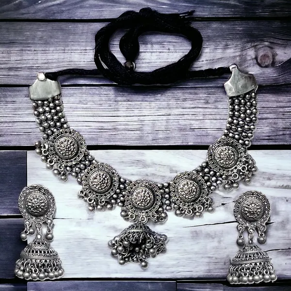 Oxidized_Antique_Afghan_Oxidized_Polished_Ethnic_Necklace_And_Earrings_Jewellery_Set_With_Ghungroo_Bells_For_Women_And_Girls