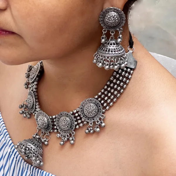 Oxidized_Antique_Afghan_Oxidized_Polished_Ethnic_Necklace_And_Earrings_Jewellery_Set_With_Ghungroo_Bells_For_Women_And_Girls