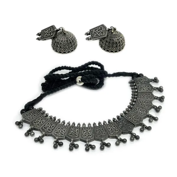 Oxidised_Black_Silver_Black_Oxidised_Slique_Ethnic_Boho_Tribal_Necklace_Set_With_Ghungroo_&_Jhumka_Fusion_For_Women_And_Girls