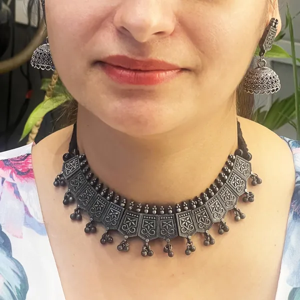 Oxidised_Black_Silver_Black_Oxidised_Slique_Ethnic_Boho_Tribal_Necklace_Set_With_Ghungroo_&_Jhumka_Fusion_For_Women_And_Girls