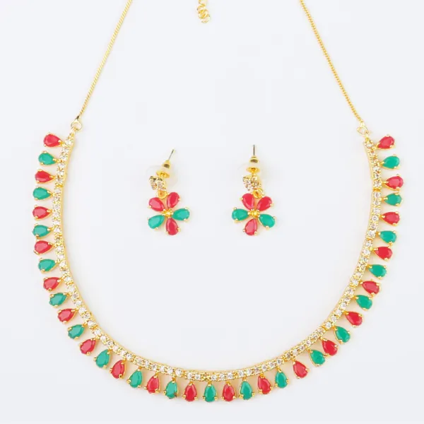 Red_Stone_Embellished_Gold_Plated_Necklace_Set_With_Earrings_With_Red,_Green_Stone_&_Sparkling_White_American_Diamond